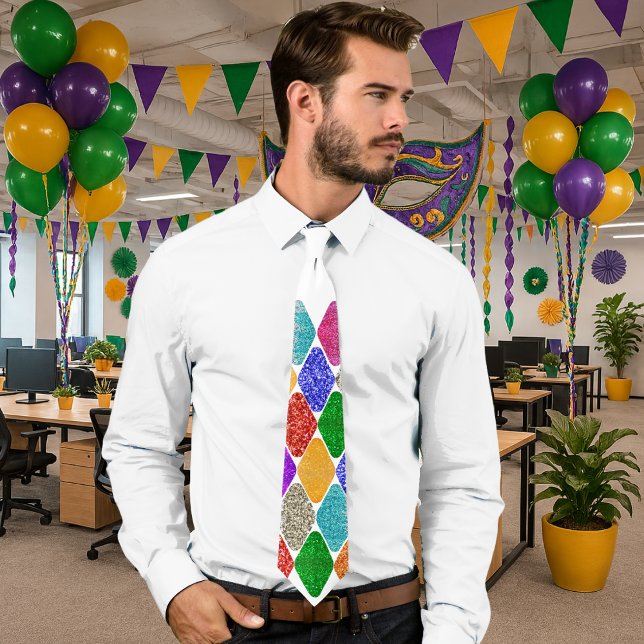Cravate Modern Harlequin Pattern Sparkly Mardi Gras  (Créateur téléchargé)