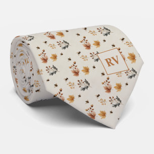 Cravate Moderne Abeilles & Feuilles Automnales Monogrammée
