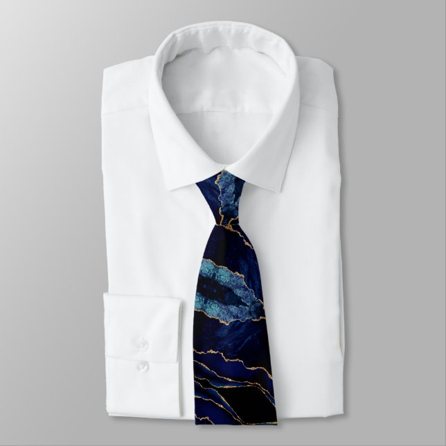 Cravate moderne Agate Marine Bleu Marbre or (Attaché)