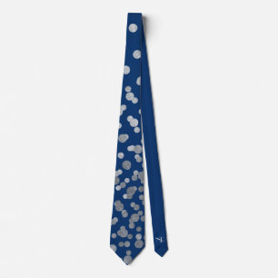 Cravate Moderne Elégant Simple Marine Bleu Pois d'argent