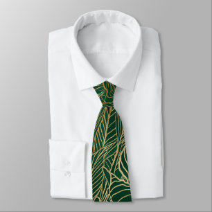 Cravate Moderne Green Gold Foliage Plante Design botanique