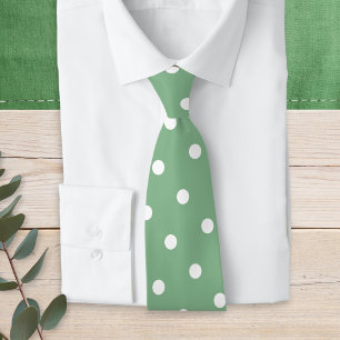 Cravate Moderne motif à pois vert sauge et blanc