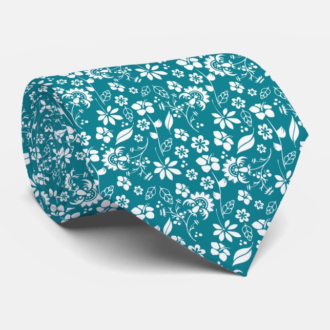 Cravate Moderne Turquoise Turquoise Blue Floral (Roulé)