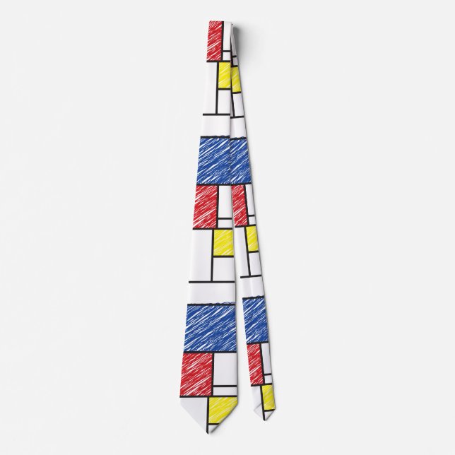 Cravate Mondrian Gribouillages Minimaliste Art Moderne De  (Devant)