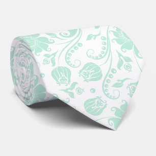 Cravate Monnaie verte et blanc Damas florales
