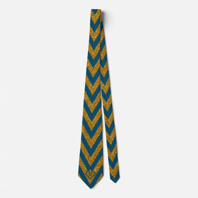 Cravate Monogram Blue & Gold Parties scintillant Motif Des (Devant)