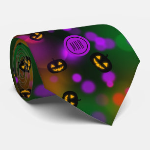 Cravate Monogram Colorful Bokeh Pumpkins Business Necktie