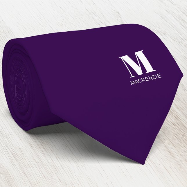 Cravate Monogram Initial Crest Personalized Purple (Simple modern minimalist monogram initial name crest neck tie
)