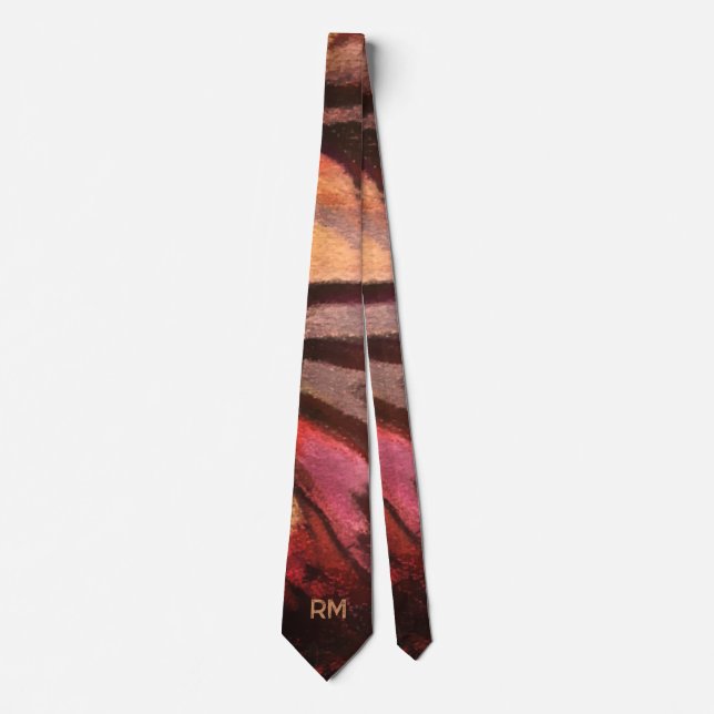 Cravate Monogram Retro Stripes Brown Rouge Bourgogne Orang (Devant)