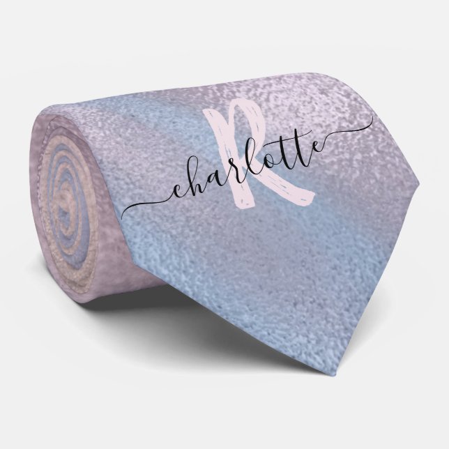 Cravate Monogram Shimmery Rose Gold et Baby Blue Ombre (Roulé)