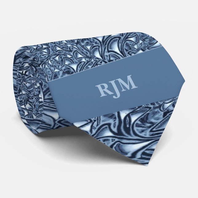 Cravate Monogramme 2 faces Bleues Paisley (Roulé)