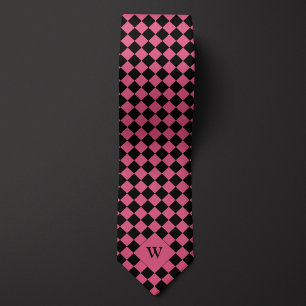 Cravate Monogramme À damiers rose