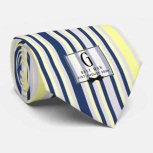 Cravate Monogramme BEST MAN Groomsmans Groomsman Navy Jaun