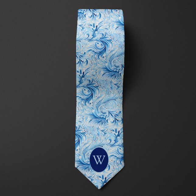 Cravate Monogramme bleu à fleurs (Créateur téléchargé)