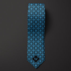 Cravate Monogramme bleu clair et noir arabesque