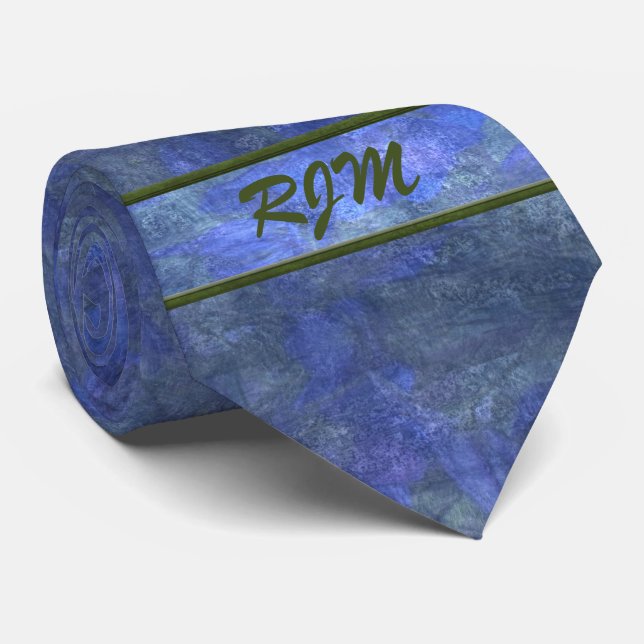 Cravate Monogramme Bleu de Larkspur inspiré (Roulé)