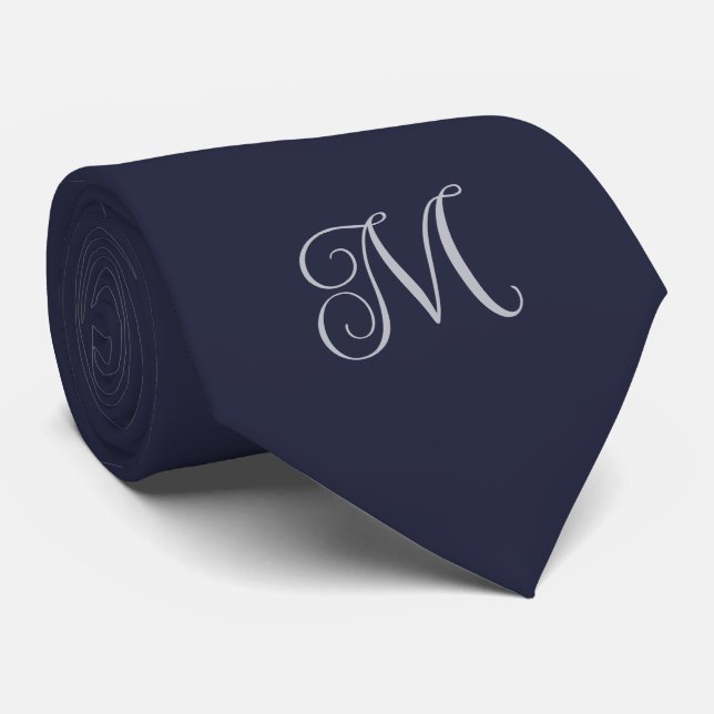 Cravate Monogramme Bleu Marine (Roulé)