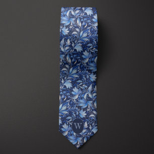 Cravate Monogramme botanique bleu de Cobalt