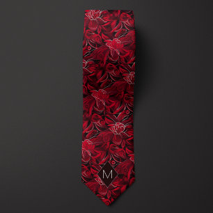 Cravate Monogramme botanique rouge Garnet