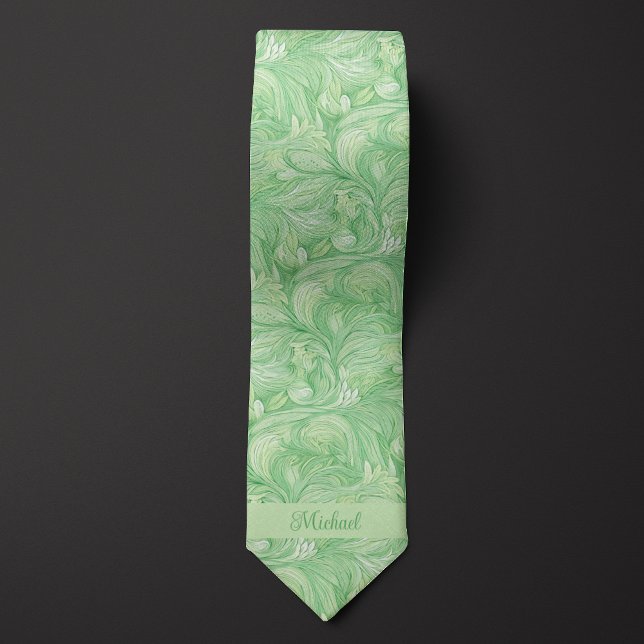 Cravate Monogramme Botanique Vert Clair (Créateur téléchargé)