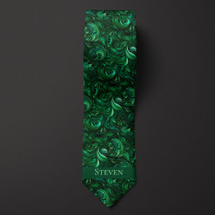 Cravate Monogramme botanique vert émeraude