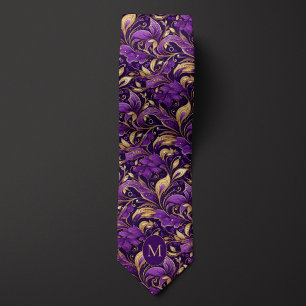 Cravate Monogramme botanique violet et or
