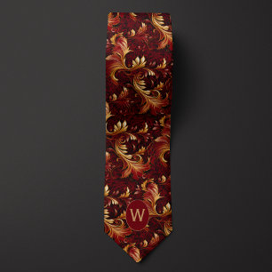 Cravate Monogramme Bourgogne et or