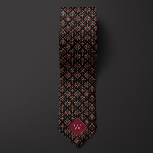 Cravate Monogramme bourguignon et noir arabesque (Créateur téléchargé)