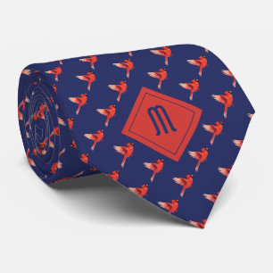 Cravate Monogramme Cardinal Bird Motif sur Blue