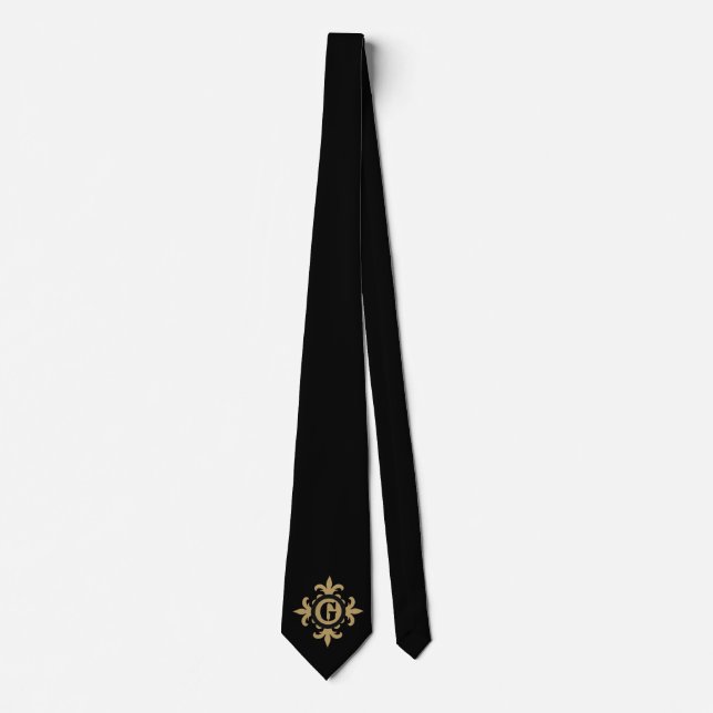 Cravate Monogramme classique or Fleur De Lis noir (Devant)