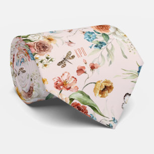 Cravate Monogramme Coloré Floral Reste Vie Art Blush Rose