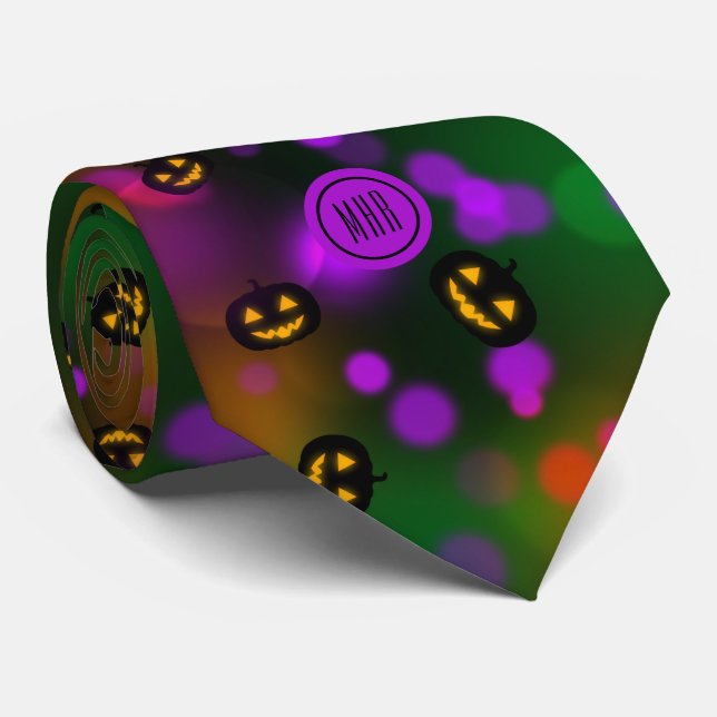Cravate Monogramme Colorée Bokeh Citrouille Business Neckt (Roulé)