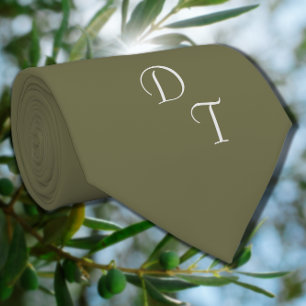 Cravate monogramme couleur solide vert olive