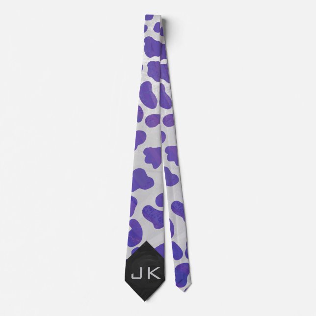 Cravate Monogramme Dalmatien violet et blanc (Devant)