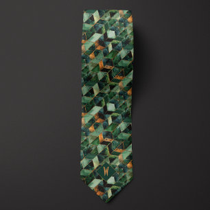 Cravate Monogramme d'aquarelle vert et cuivre
