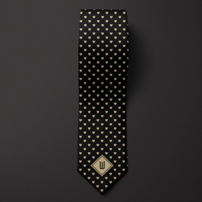 Cravate Monogramme de chats Classé Or et Noir (Créateur téléchargé)