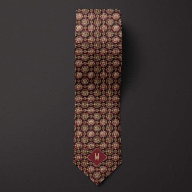 Cravate Monogramme de mandala d'or et de bordeaux ornés (Créateur téléchargé)