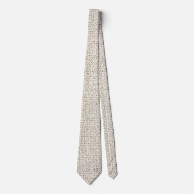 Cravate Monogramme de texture de lin beige (Devant)