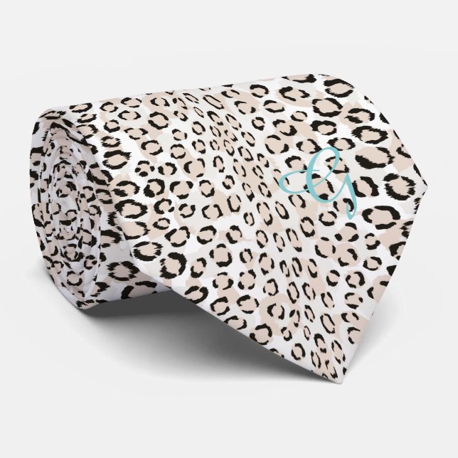 Cravate monogramme d'impression chic de guépard noir et bl (Roulé)