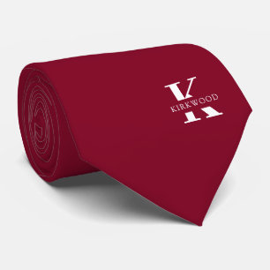 Cravate Monogramme Élégant Burgundy Clair   Blanc