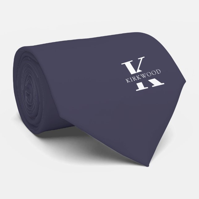 Cravate Monogramme élégant gris ardoise + Nom (Roulé)