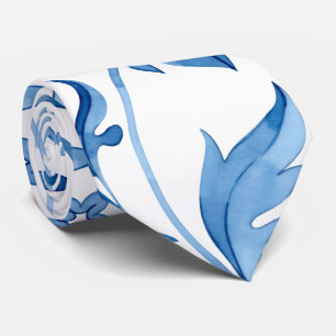 Cravate Monogramme Élégant Motif Floral Bleu Vintage