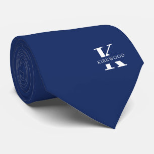 Cravate Monogramme élégant + Nom   bleu marine   Deux côté
