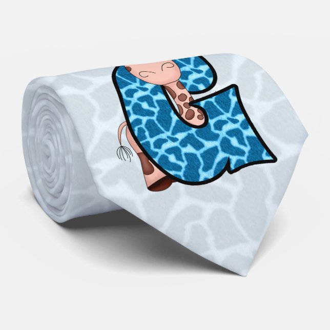 Cravate Monogramme Enfants "G" | Giraffe bleue et Brown (Roulé)