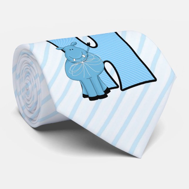 Cravate Monogramme Enfants "H" | Hippo à rayures bleues (Roulé)