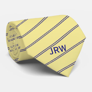 Cravate Monogramme fait sur commande jaune et bleu barré