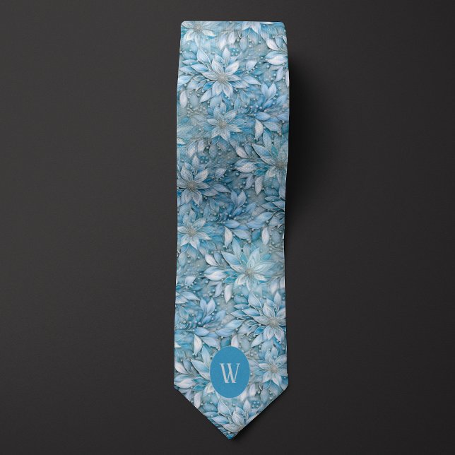 Cravate Monogramme floral bleu glace (Créateur téléchargé)