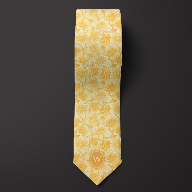 Cravate Monogramme floral jaune moutarde (Créateur téléchargé)