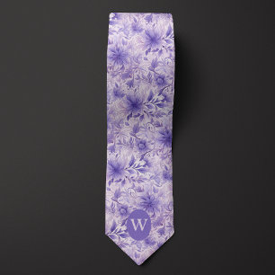 Cravate Monogramme Floral Lavande