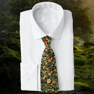 Cravate Monogramme floral vert inspiré de William Morris